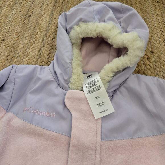 GIRLS COLUMBIA PINK FLEECE MONKEY HOODED SNOWSUIT BUNTING BABY TODDLER 18MOS - Picture 4 of 7